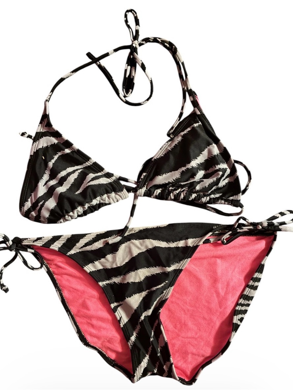 Women’s Zebra Print Triangle Bikini - Black & Pink Sz med